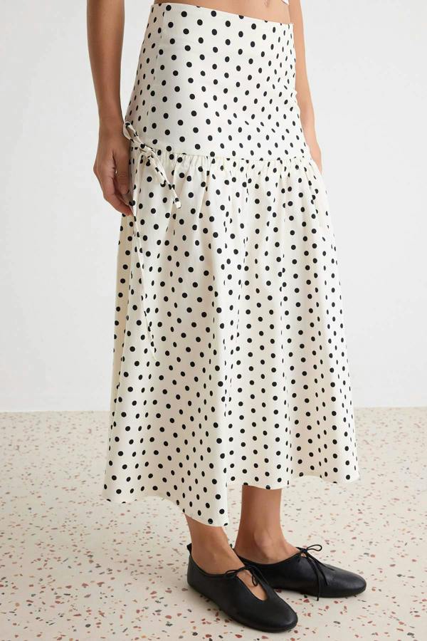 Side Tie Midi A-Line Skirt