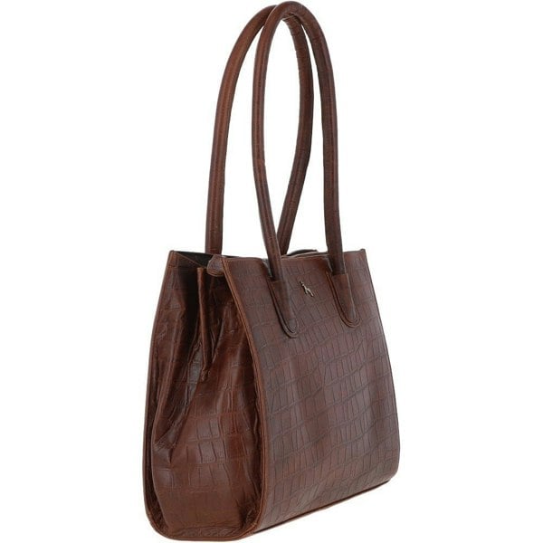 Ashwood Two Section Croc Print Leather Handbag Cognac