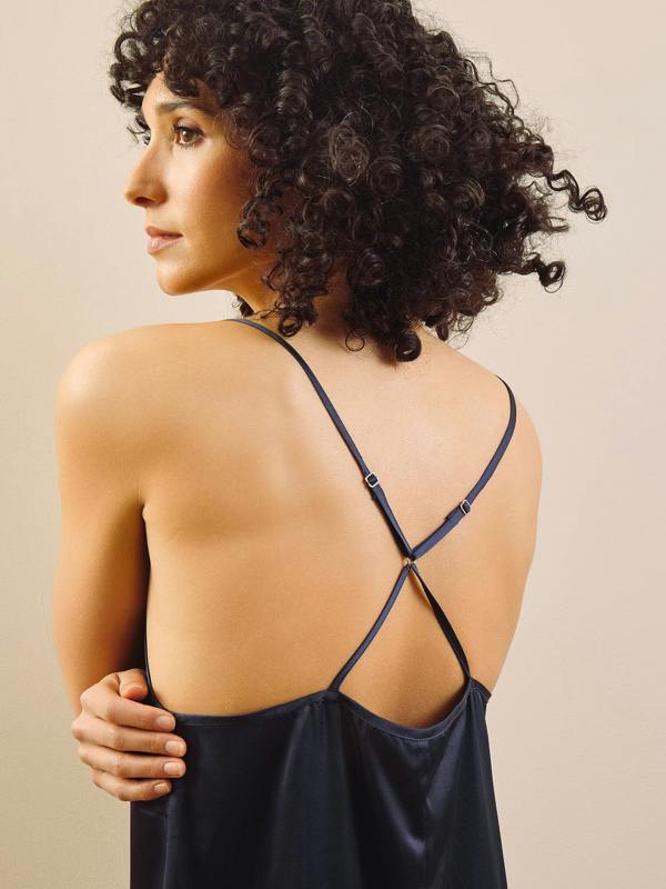 Their Nibs Navy Blue with Pink Lace Satin Midi Nightdress