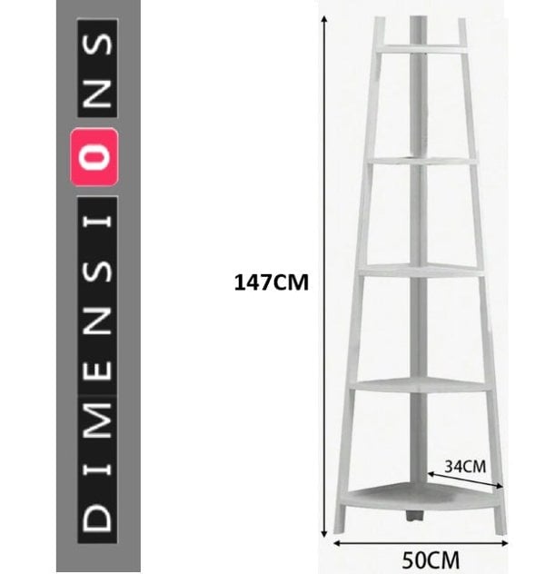 Modcraft 5-Tier White Corner Ladder Shelf – Modern Display Stand for Plants & Home Decor