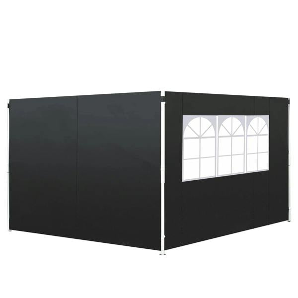 Black gazebo side wall panel with rectangular window insert, privacy-style PE glazing