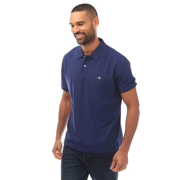 Gant Mens Shield Logo Pique Polo Shirt - Navy