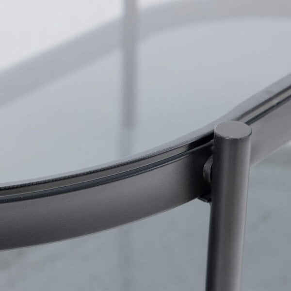 Wyld Haus Featheroak Grey Glass Oval Coffee Table Black Metal Legs