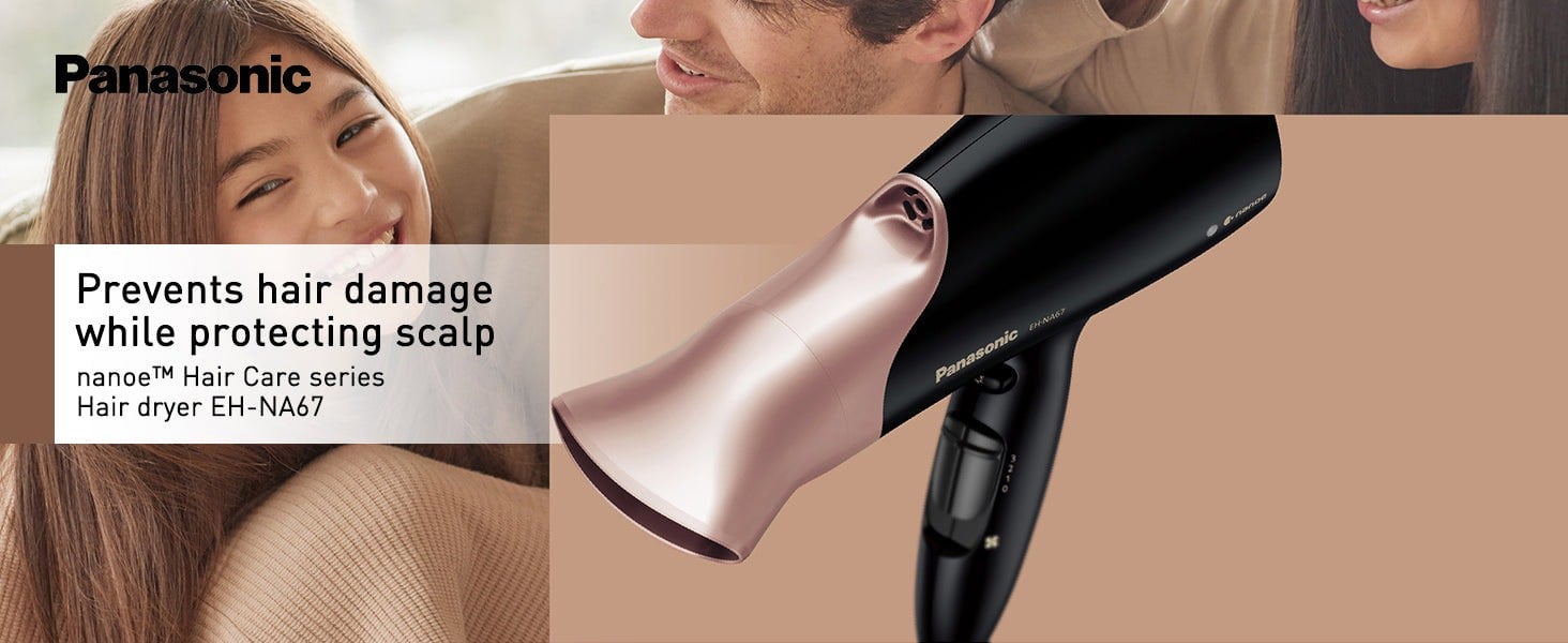Panasonic EH-NA67 nanoe Hair Dryer with Diffuser and Oscillating Nozzle for Scalp Protection (Pink Gold)