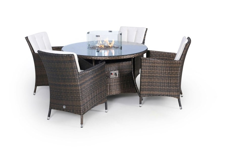 Giardino Savannah Fire Pit 4 Seater Round Rattan Dining Set