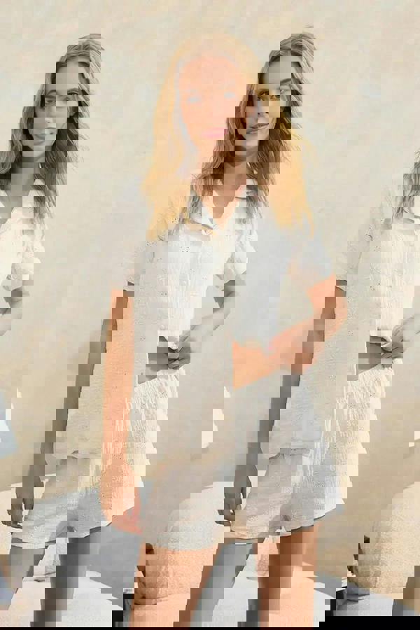 WOVCOR 2-Piece 100% Cotton Floral Embroidered Woven Pajama Set with Shorts