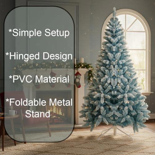 4ft to 8ft Blue Flocked Artificial Christmas Tree with Snowy Winter Effect and 308 Tips image 7