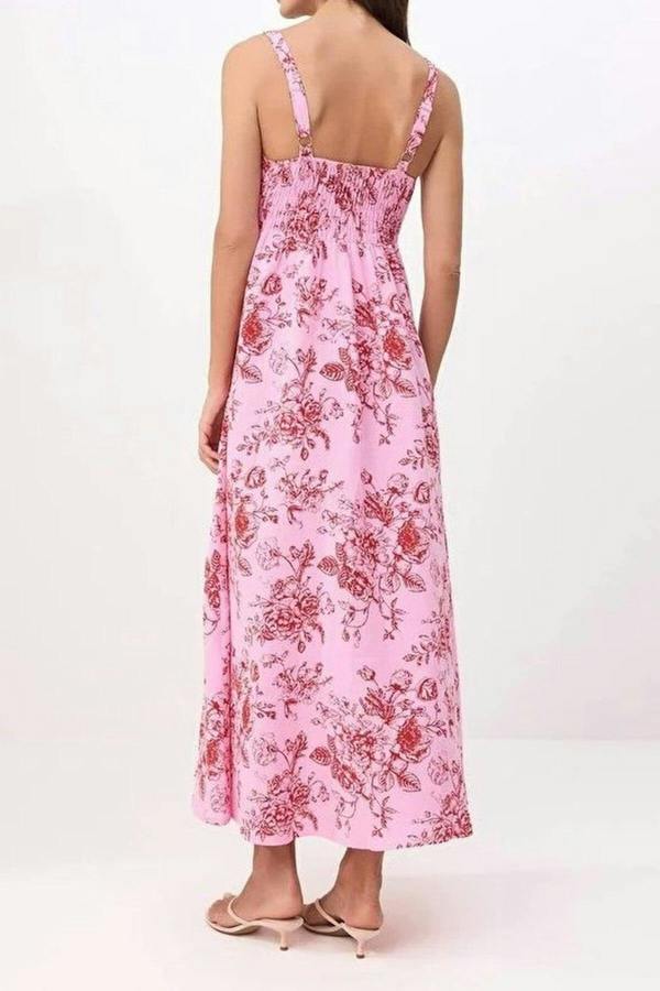 WOVCOR Floral Linen-Look Woven Dress
