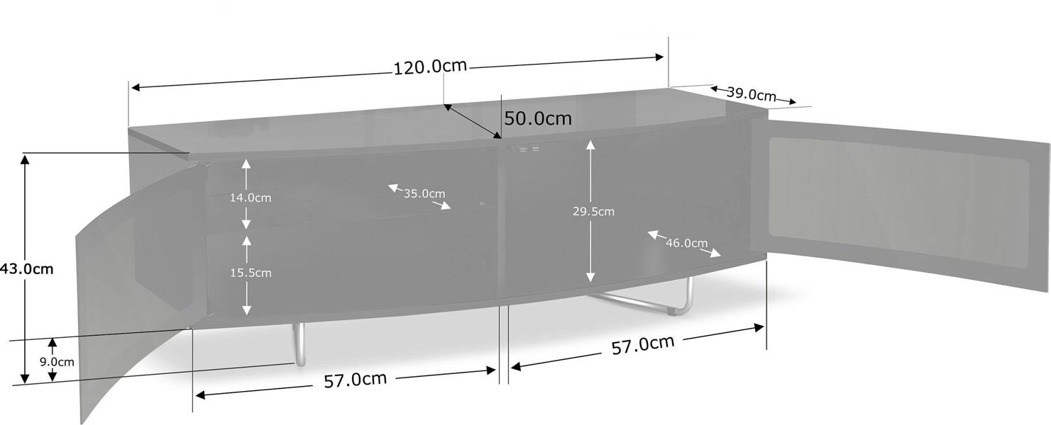 Homeology Caru Gloss Black Beam-Thru Remote Friendly Super-Contemporary"D" Shape Design 32"-65" LED/OLED/LCD TV Cabinet
