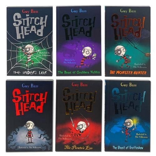 Stitch Head 6 Book Set by Guy Bass (Stitch Head, Pirate's Eye, Ghost of Grotteskew, Spider's Lair)