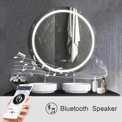 ENER-J 70cm Round Bathroom LED Mirror with Bluetooth Speaker, CCT Colour Changing, Dimmable Touch Control, Wall Mount
