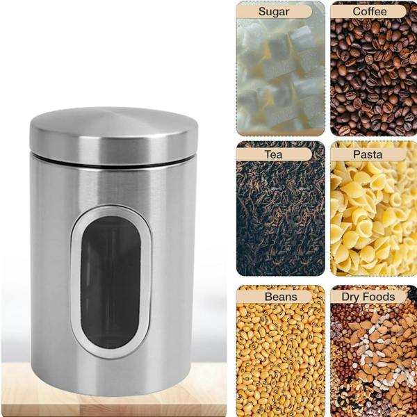 Top 3 3 Piece Kitchen Canister Set Coffee Tea Sugar Caddy Silver
