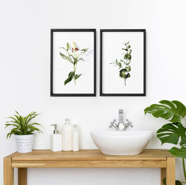 Art for the bathroom wall | set of 2 Floral wall art prints