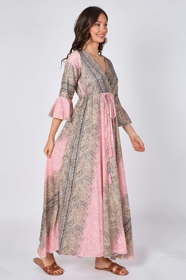 Boho Paisley Maxi Dress – Adjustable Tie Waist