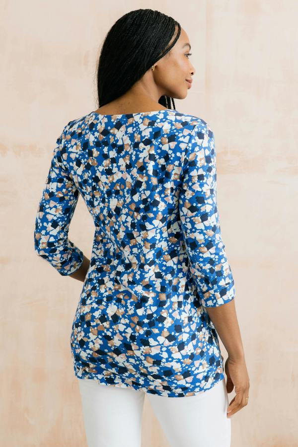 Lily & Me Coastal 3/4 Sleeve Jersey Print Tunic Cobalt
