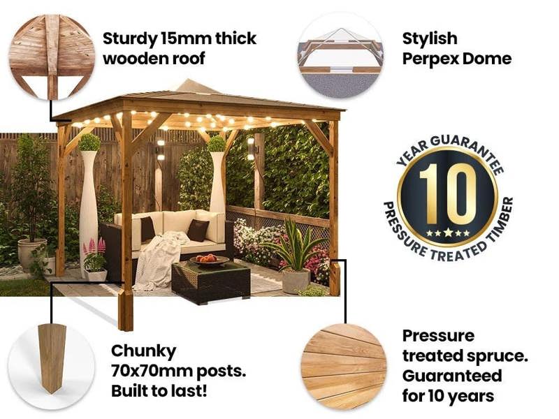 Dunster House Wooden Gazebo with Sides Erin 2.5m x 2.5m Enclosed Solid Wall Panels Garden Shelter with Roof Felt