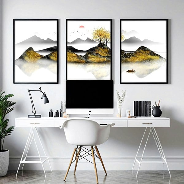 Home office decor ideas | set of 3 Japanese wall art