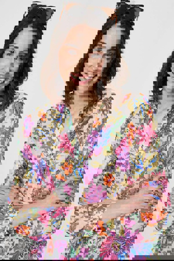 Pink | Floral Long Sleeve Longline Blouse
