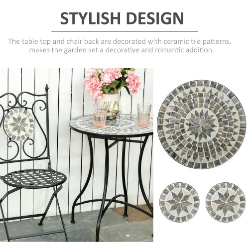 Wyld Haus Lilera 3 Piece Mosaic Tile Bistro Set With Folding Chairs And Metal Frame