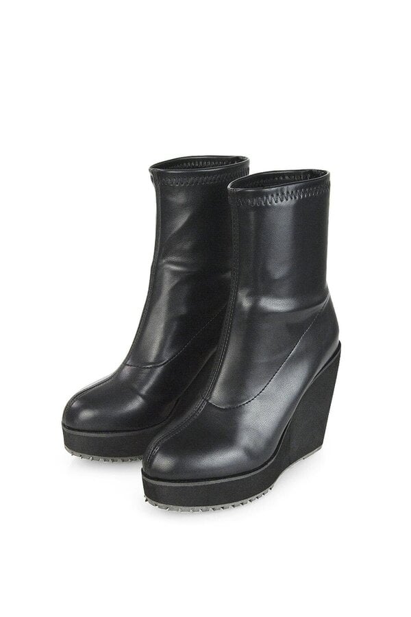 XY LONDON Platform Wedge Heeled Sock Biker Ankle Boots