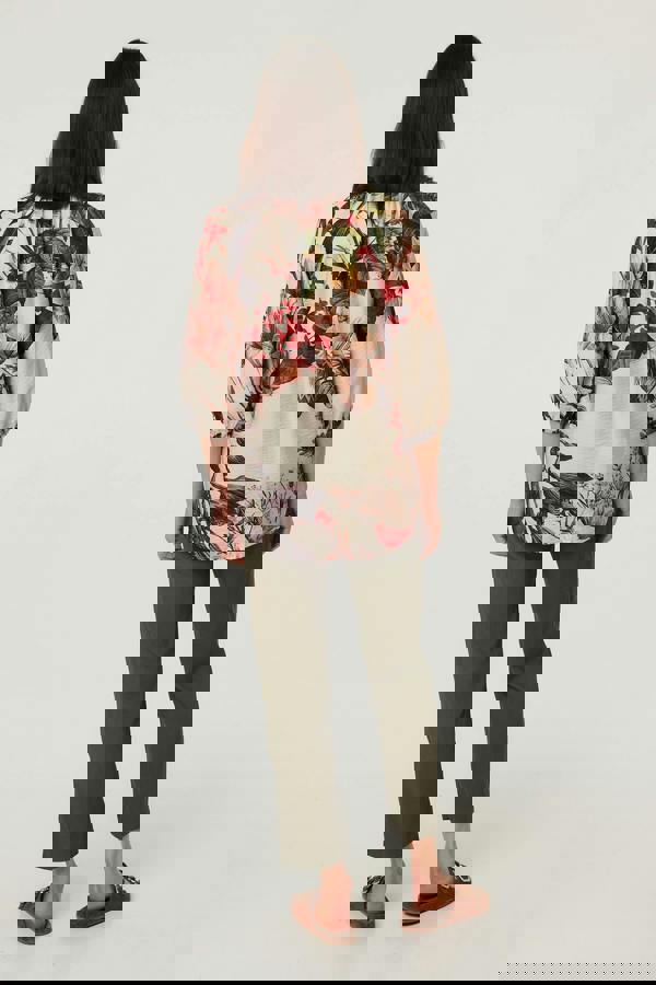 Cream | Floral 3/4 Puff Sleeve Curve Hem Blouse