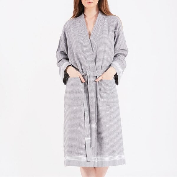 Cotton and Olive Tuana Cotton Hammam Unisex Robe, Smoke | SECONDS