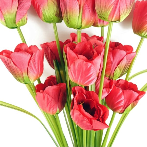 Leaf Pack of 6 x 80cm Artificial Tulip Red Stem