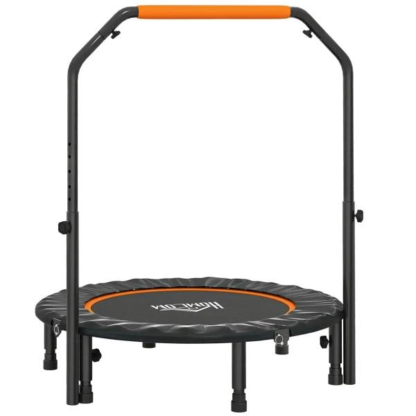 Orange foldable mini fitness trampoline with black frame and foam handle, 40-inch