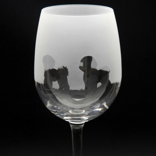 Glyptic Glass Art Bichon Frise Dog Crystal Wine Glass - Hand Etched/Engraved Gift