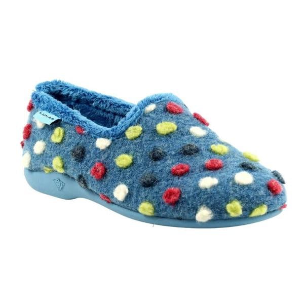 Lunar Womens/Ladies Helix Polka Dot Slippers - Mid Blue - 