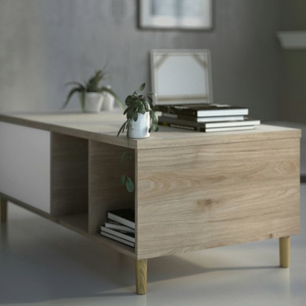 Furniture To Go Rome Coffee Table with Sliding Top in Jackson Hickory Oak and Matt White