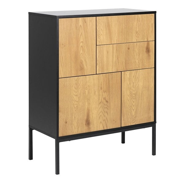 Furniture To Go Seaford 3 Door 2 Drawer Sideboard in Black & Oak