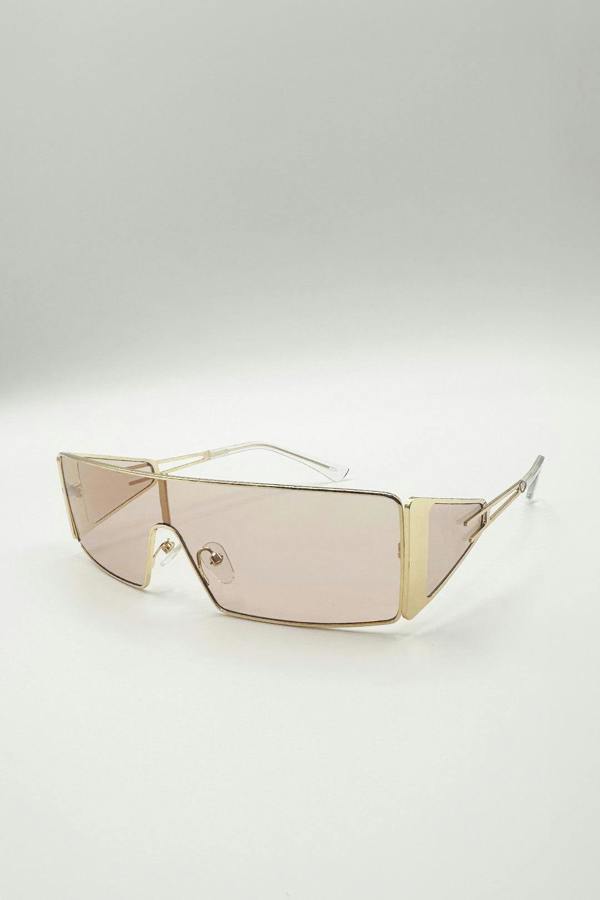 Retangle Flattop Metal Sunglasses In Brown - svnx