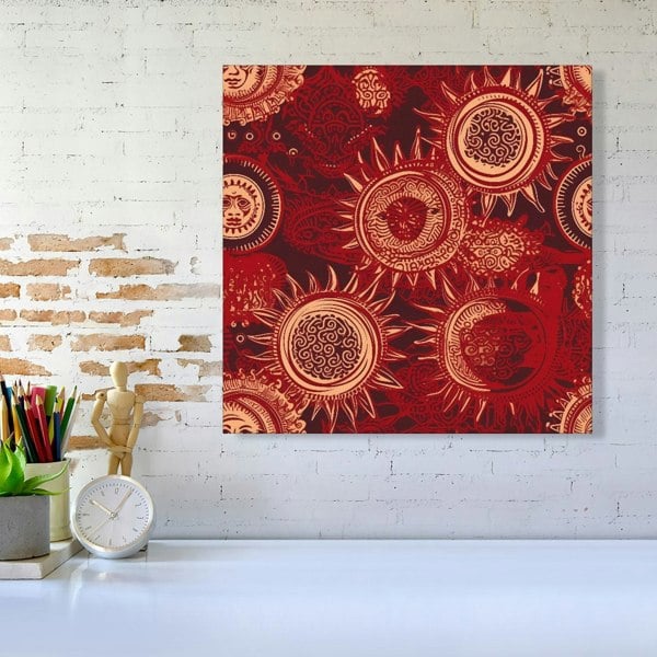 Warren Reed Abstract Red Moon and Sun Canvas