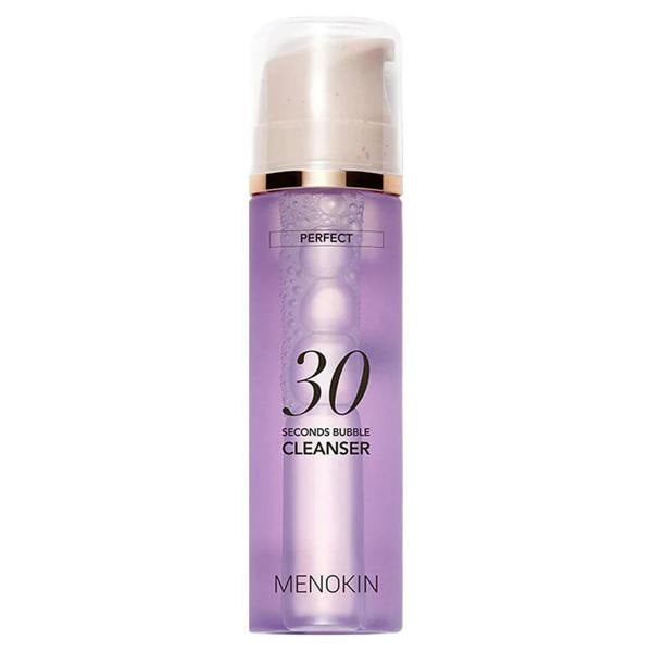 MENOKIN 30 Seconds Bubble Cleanser for sensitive skin, providing rapid one-step makeup removal and deep hydration without stripping the moisture barrier.