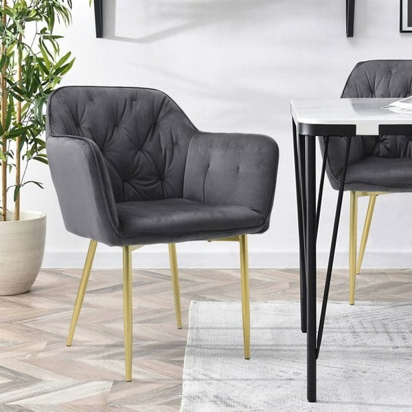 Stylish Gray Dining Chair with Gold Spray-Painted Legs and Velvet Upholstery Living and Home