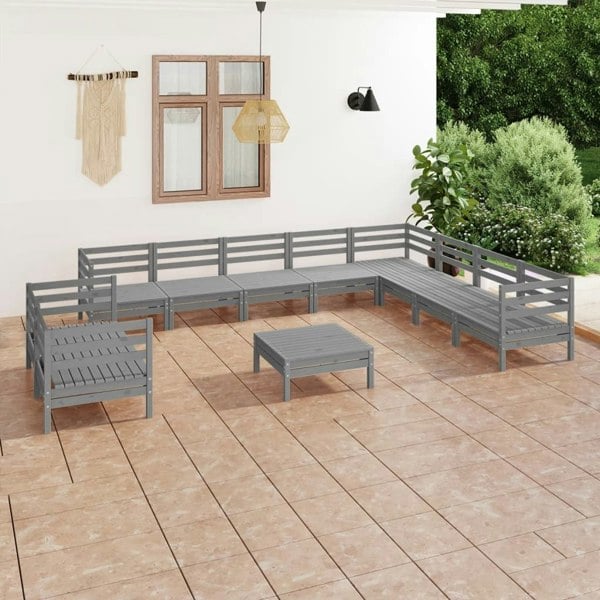 Berkfield 11 Piece Garden Lounge Set Solid Wood Pine Grey