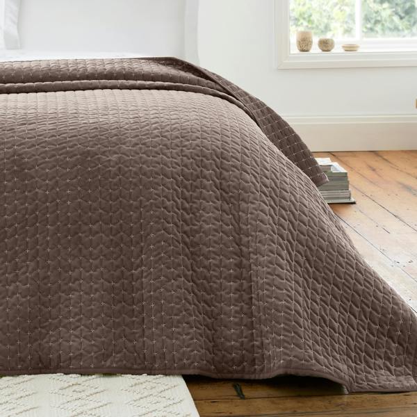 Bianca Attica Velvet Embroidered Bedspread Chocolate