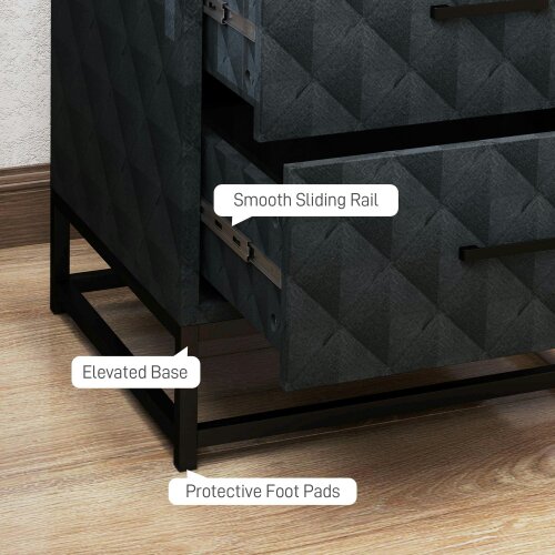 Wyld Haus Roel Set Of 2 Black Retro Bedside Tables With 2 Drawers And Steel Legs