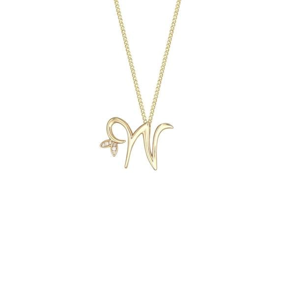 Say It With Winged Diamond Initial Necklace - Yellow Gold