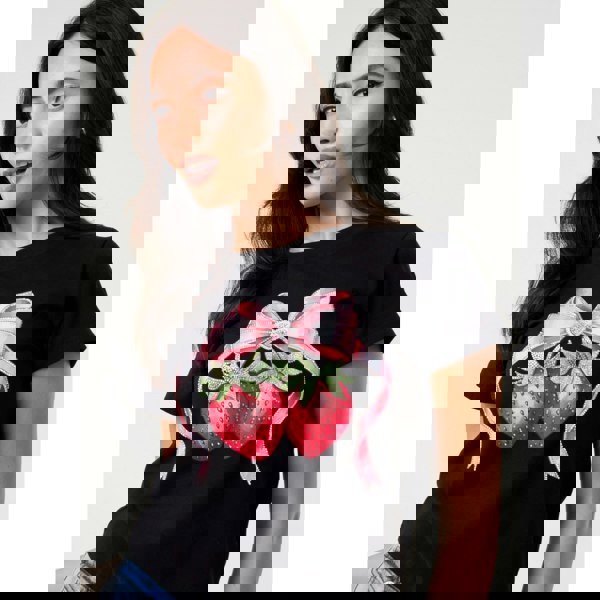 Pink Vanilla Diamante Strawberry Bow Tee