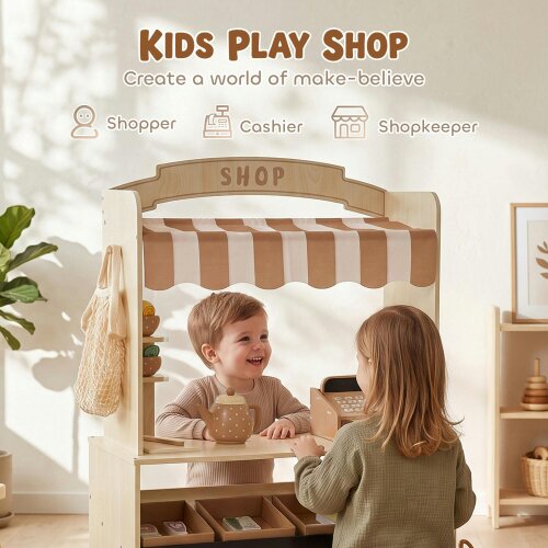 AIYAPLAY Pretend Play Shop Wooden Kids Grocery Store Playset with Play Food