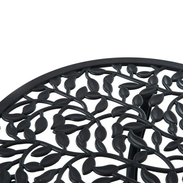 Black decorative lattice tabletop with leaf-like cutout pattern