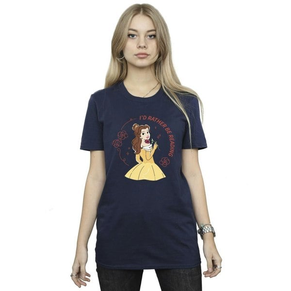 Disney Womens/Ladies Beauty And The Beast I´d Rather Be Reading Cotton Boyfriend T-Shirt - Navy Blue