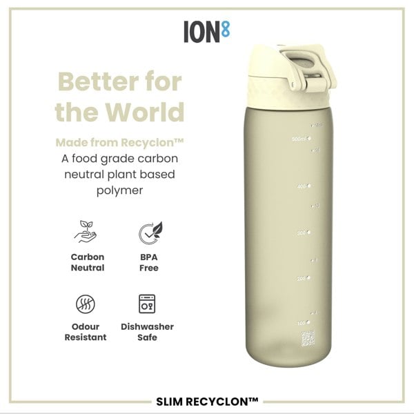 ION8 Leak Proof Slim Water Bottle, Recyclon, Creamy White, 500ml (18oz)
