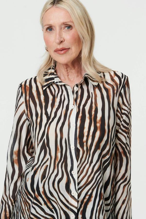 Brown | Zebra Print Long Sleeve Shirt
