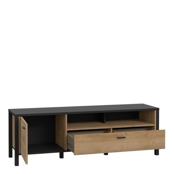 Wyld Haus Egtved Black and Natural Oak Wood Effect TV Unit 1 Door 1 Drawer
