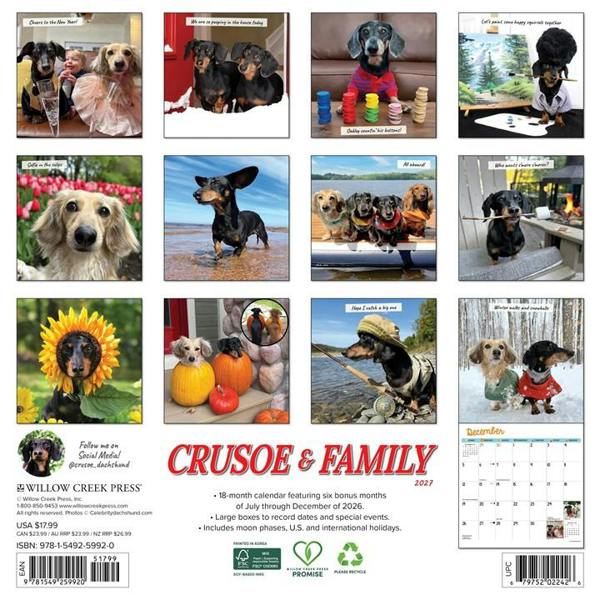 Crusoe The Dachshund & Family Calendar 2027, Wall Calendars, Month To View, Dogs, Gift