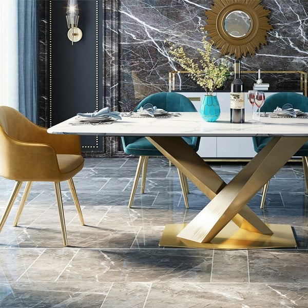 LUCI Dining Table, Marble And Gold Metal with billiard table dining