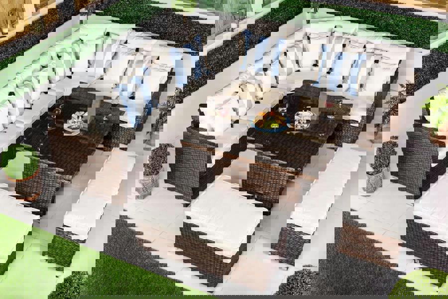 Giardino Santorini 5 Seat Modular Corner Sofa Rattan Garden Furniture Set Outdoor Height Adjustable Coffee Table + 2 x benches